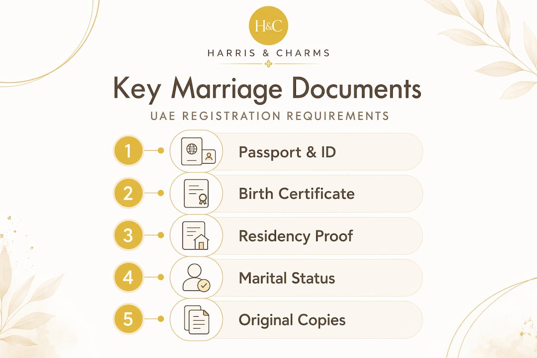 Infographic listing key UAE marriage documents