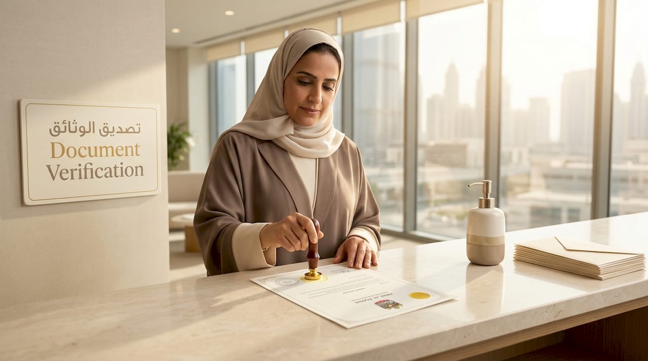 Official stamping single status certificate at UAE office