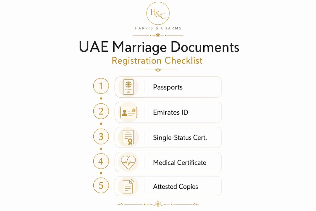Infographic illustrating UAE marriage documents checklist