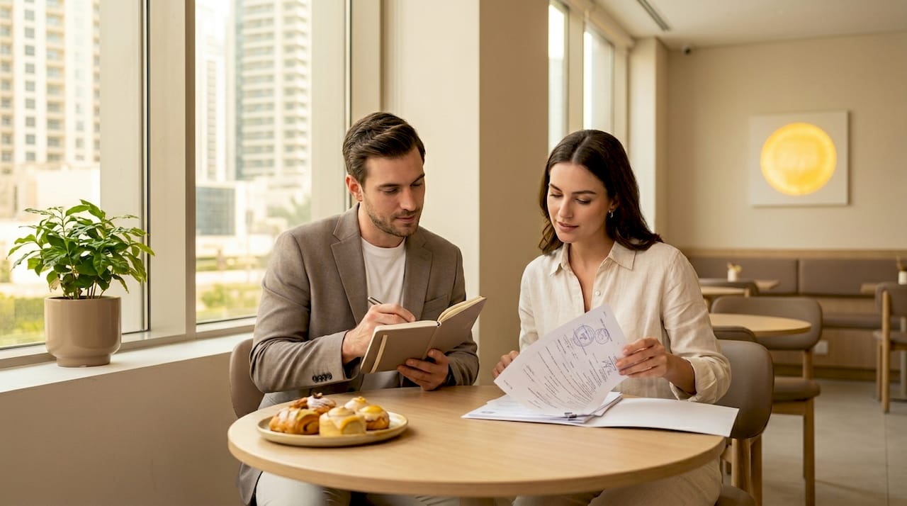 Couple reviewing UAE marriage documents