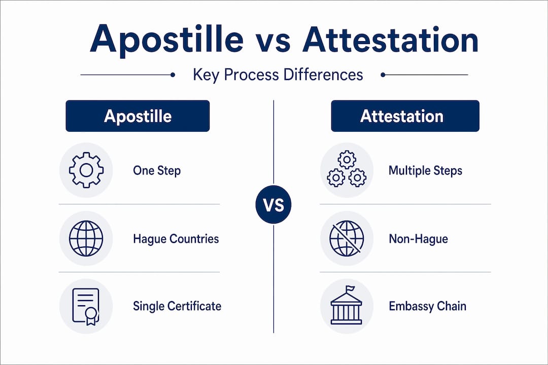 Infographic comparing apostille and attestation processes