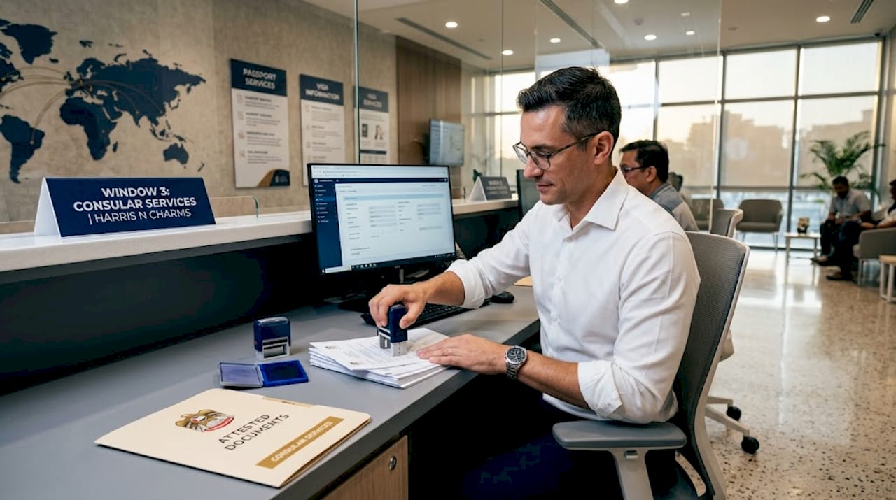 Embassy staff stamping attested Filipino academic documents