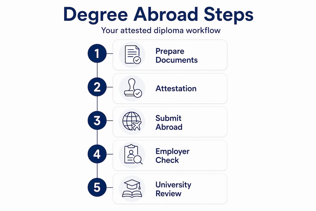 Infographic showing steps for using attested degree abroad