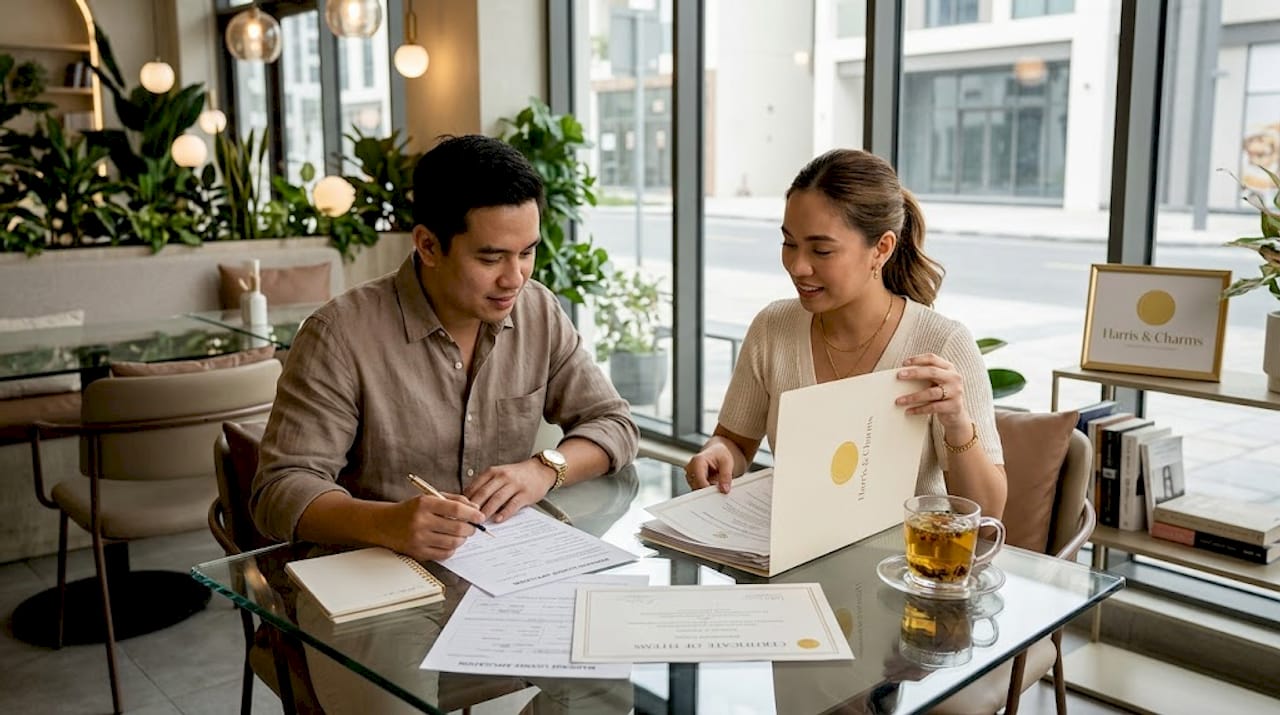 Couple organizing embassy marriage documents