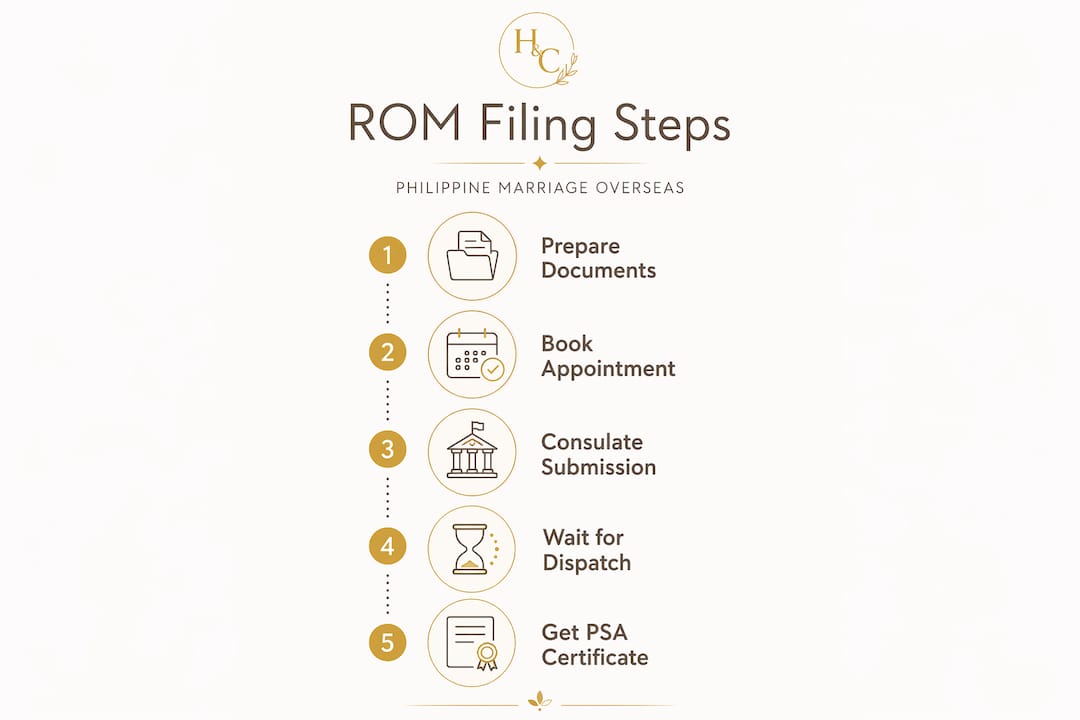 Infographic on report of marriage filing steps