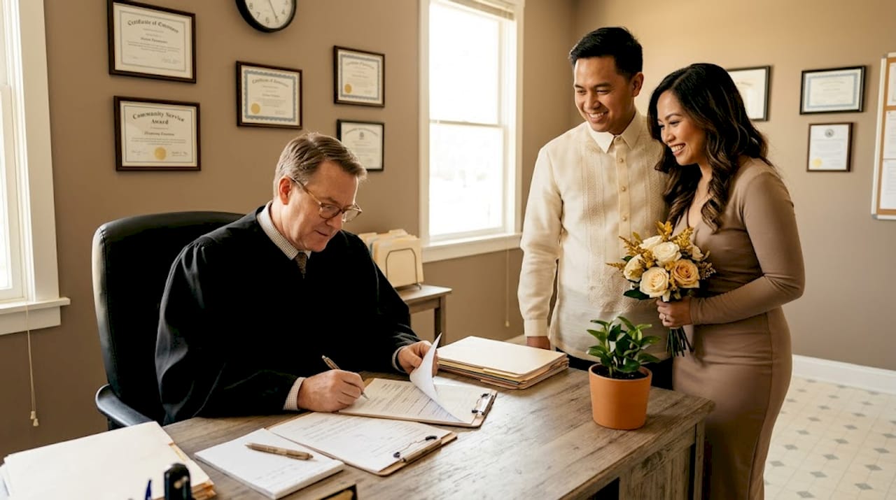 Judge prepares paperwork for city hall wedding