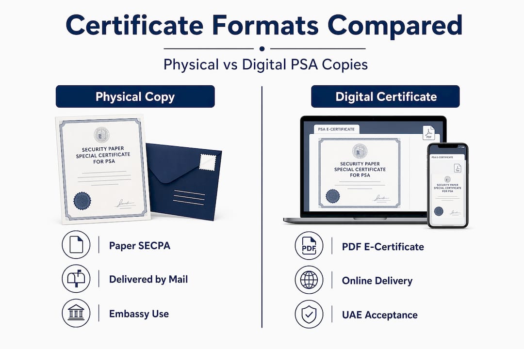 Infographic comparing PSA certificate formats
