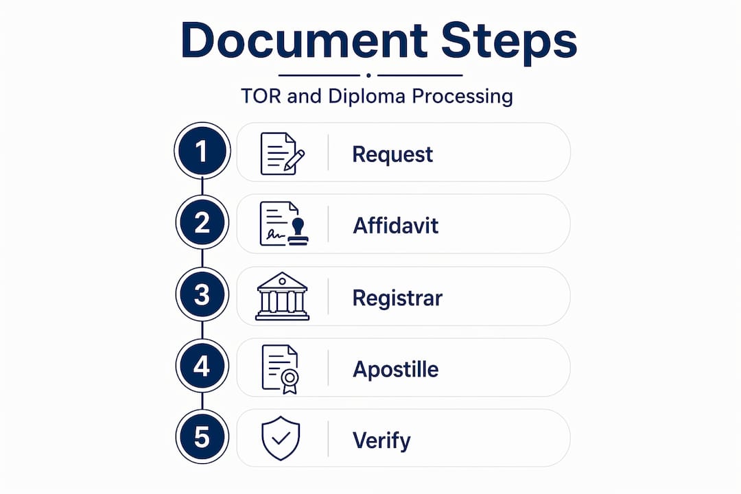Infographic showing five steps for diploma TOR process