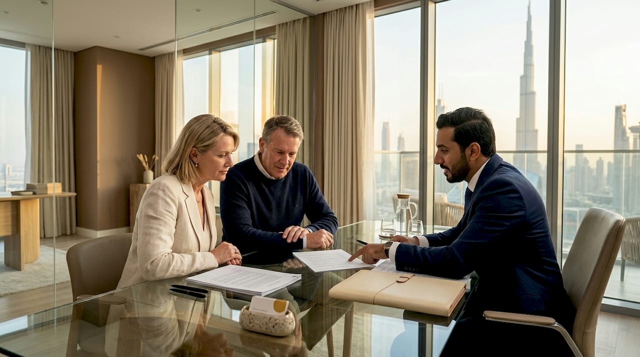 Couple reviews marriage documents with advisor