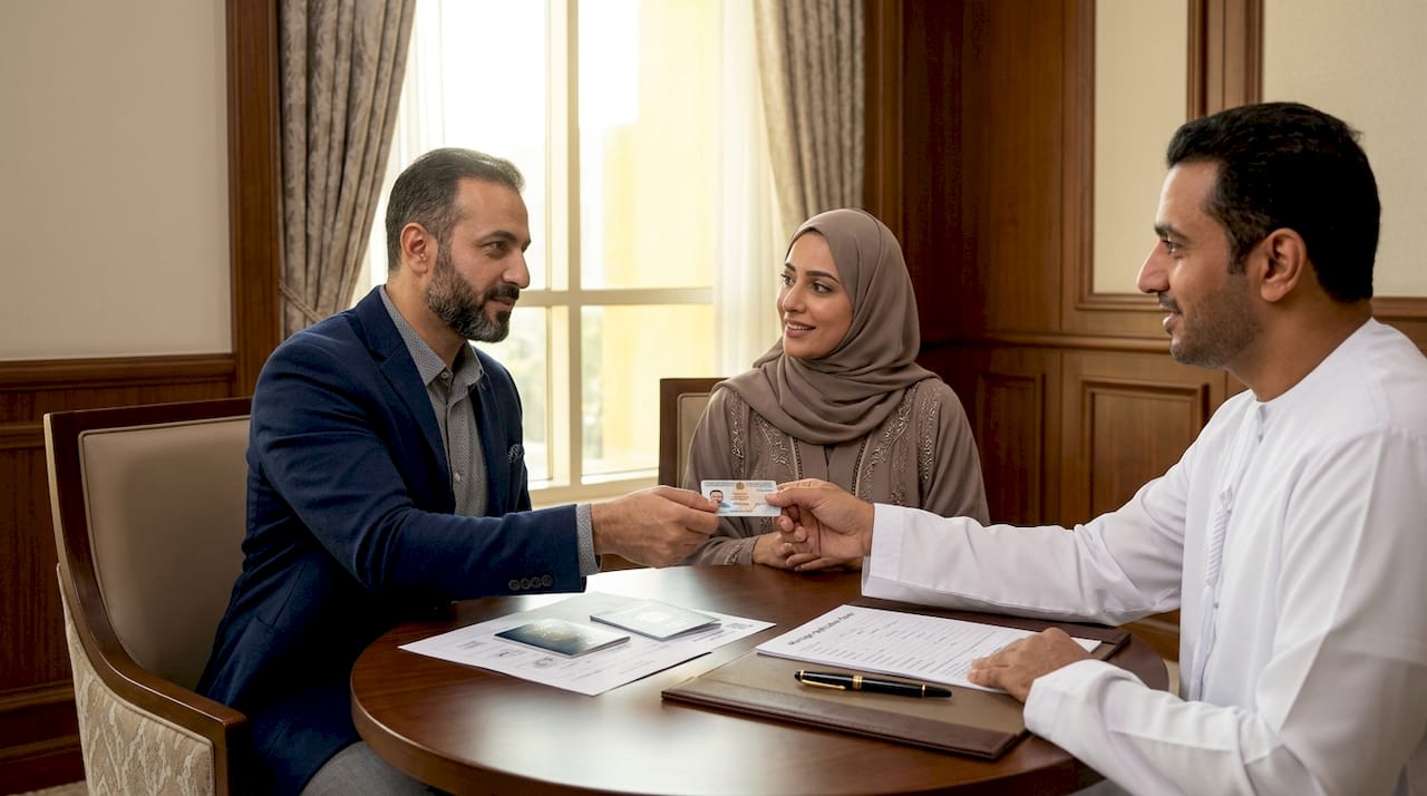 Islamic couple meeting registrar for marriage registration