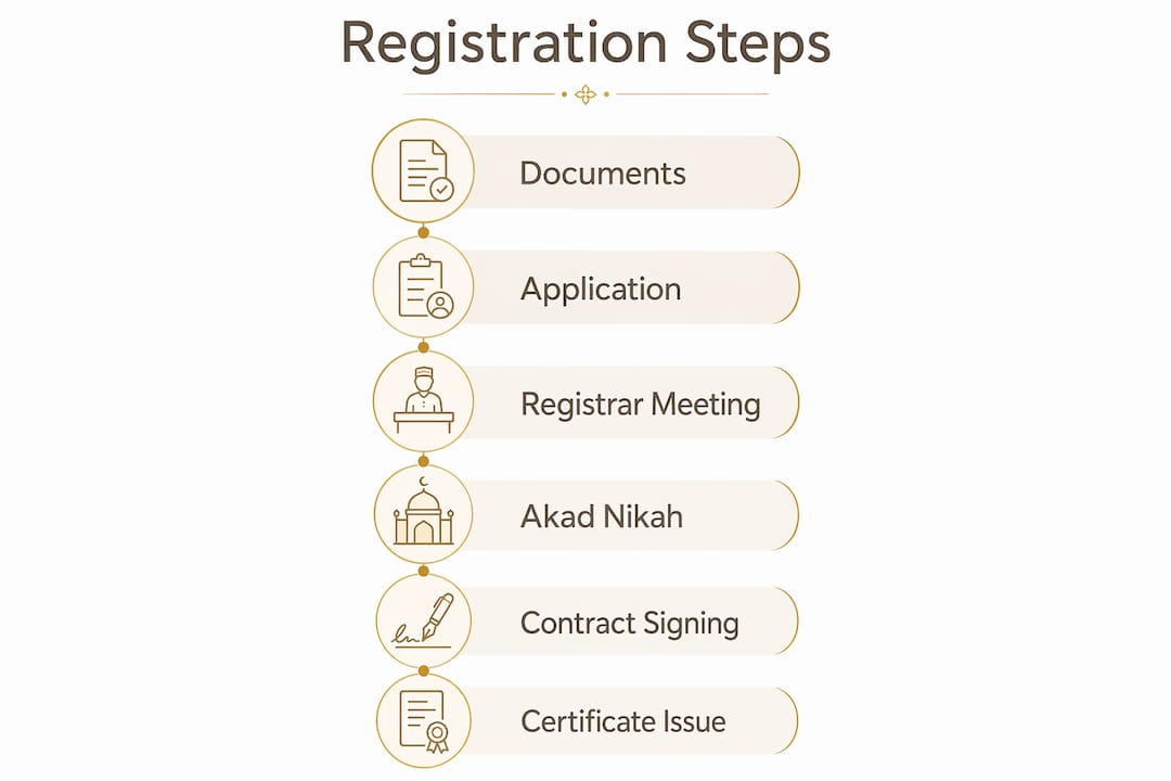 Infographic illustrating key Islamic wedding registration steps