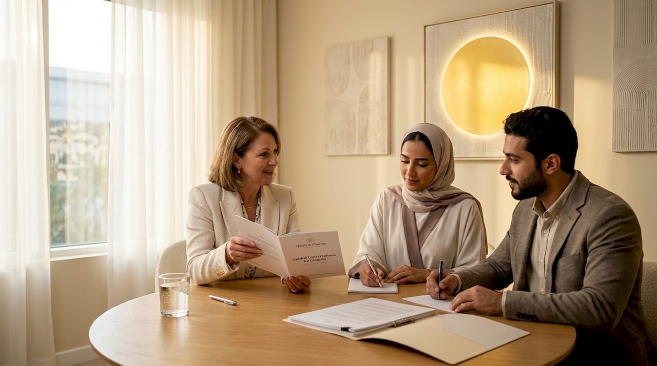 Couple in premarital counseling session