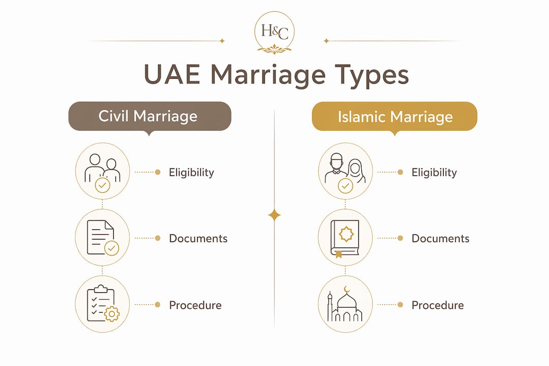 Infographic comparing civil and Islamic UAE marriages