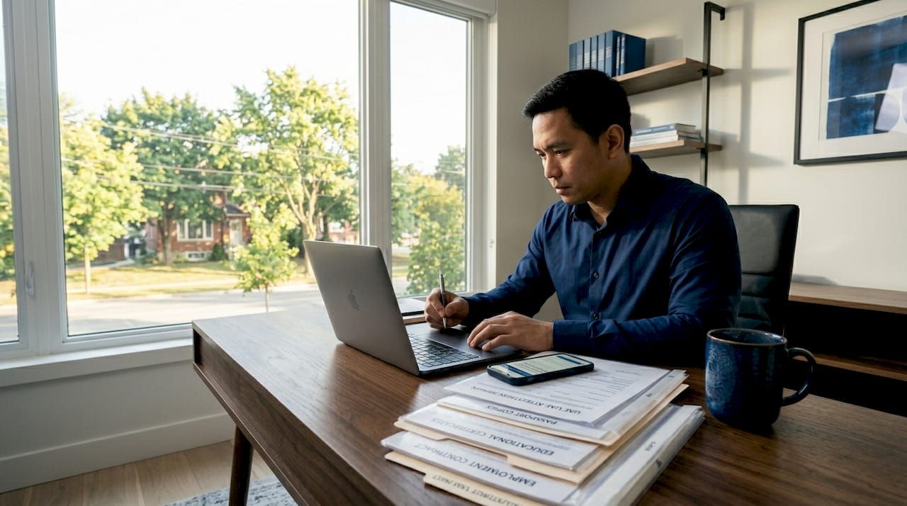 Filipino expat working on UAE visa documents