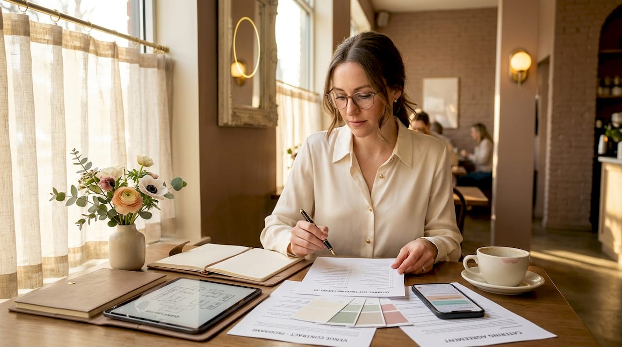 Wedding planner reviewing timeline checklist