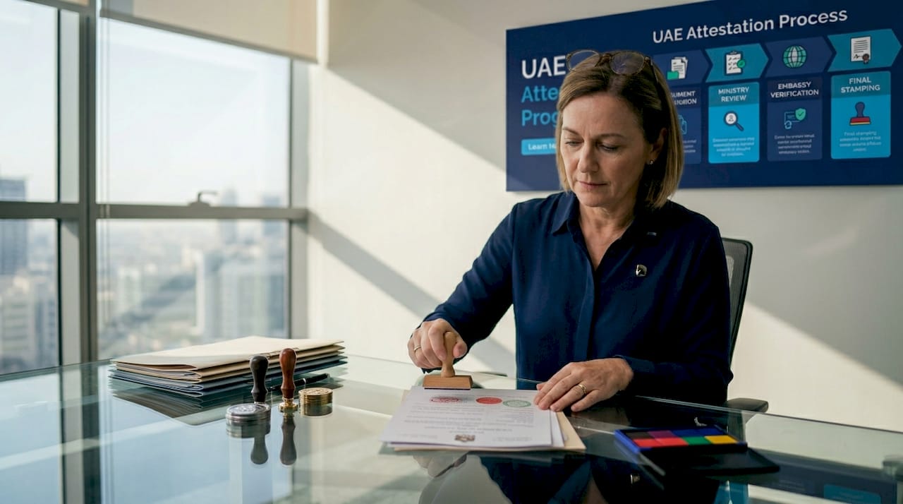 Government official reviewing UAE attestation documents