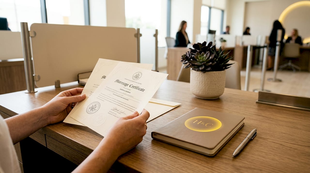 Hands holding attested marriage certificates