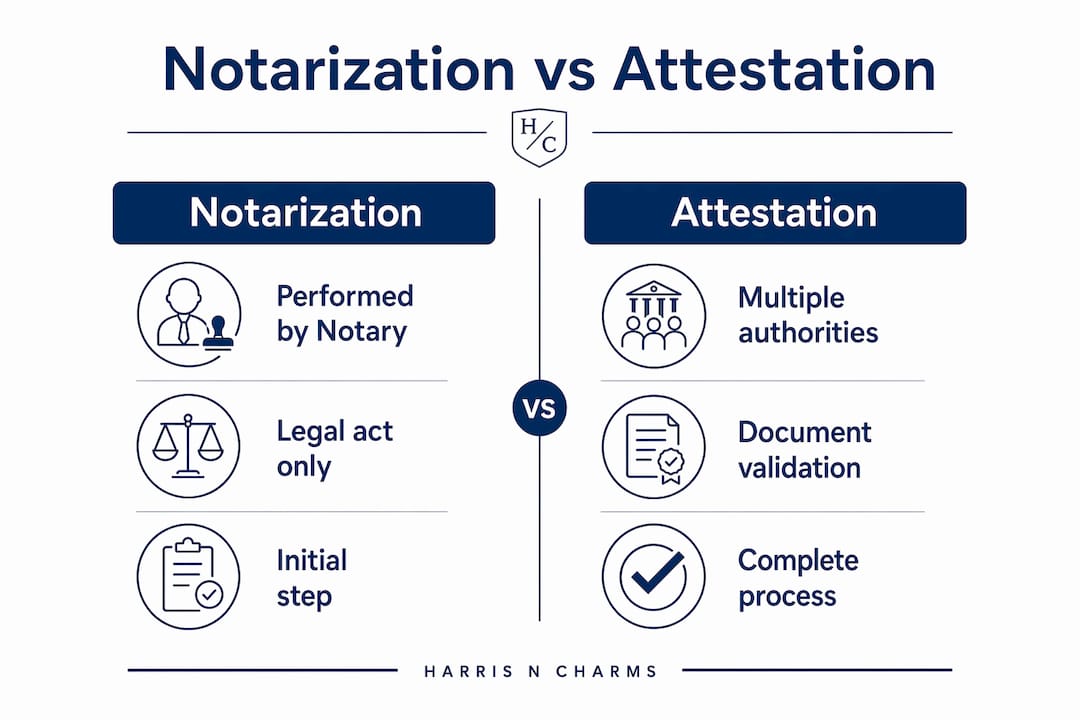 Infographic comparing notarization and attestation in UAE