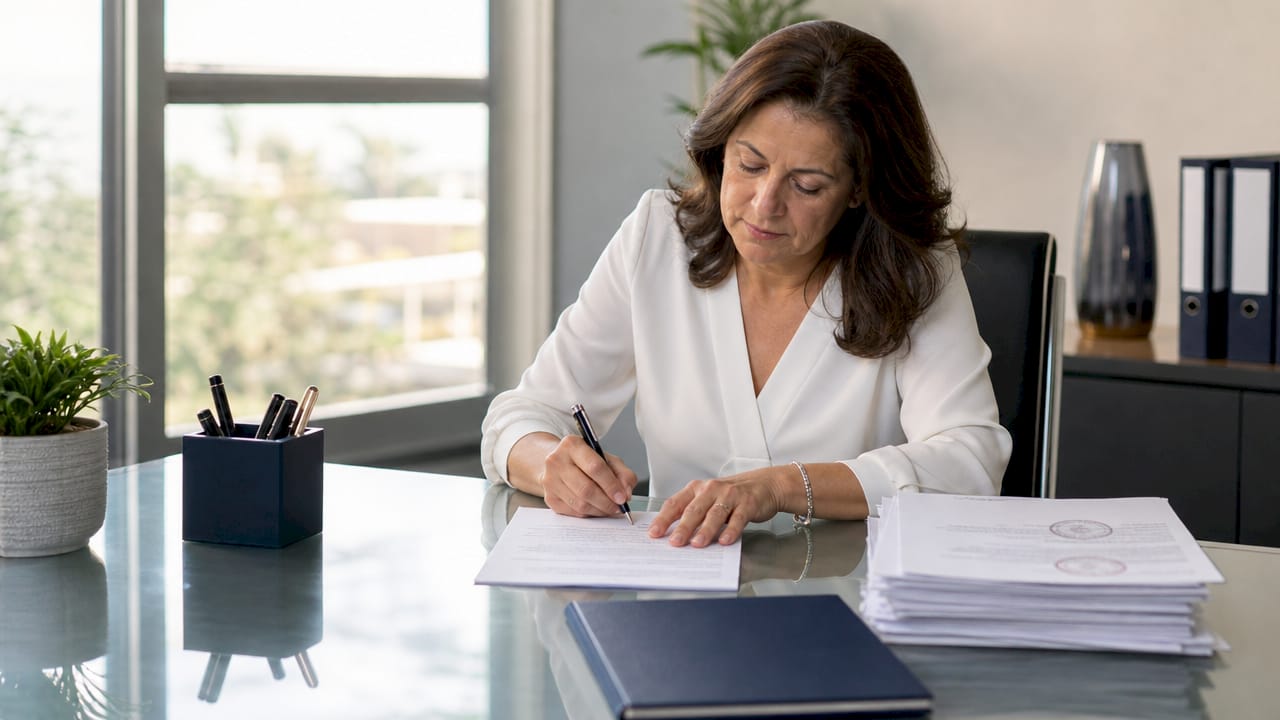Hand signing power of attorney document close-up