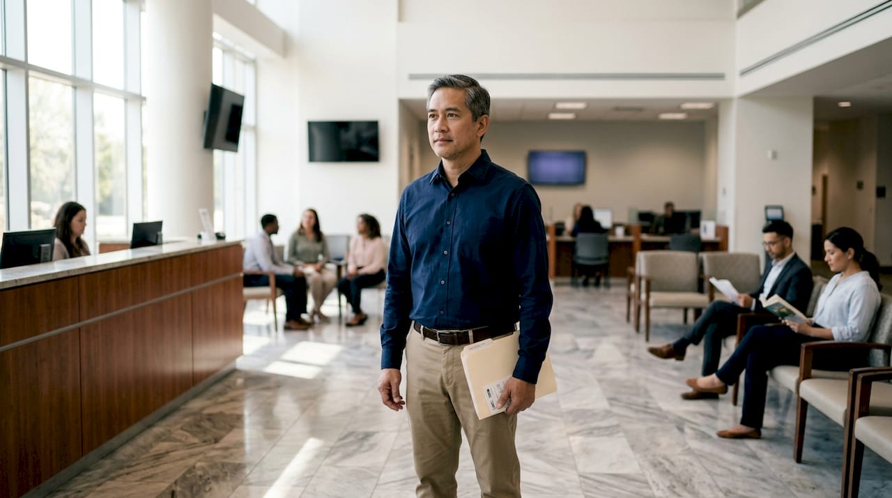 Man waiting at DFA appointment lobby