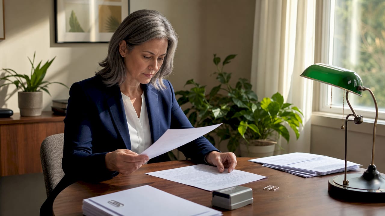 Woman reviewing original and copy for attestation