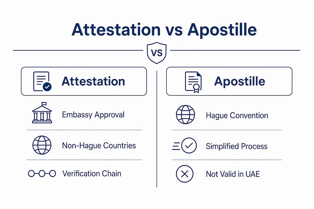 Infographic comparing medical certificate attestation and apostille