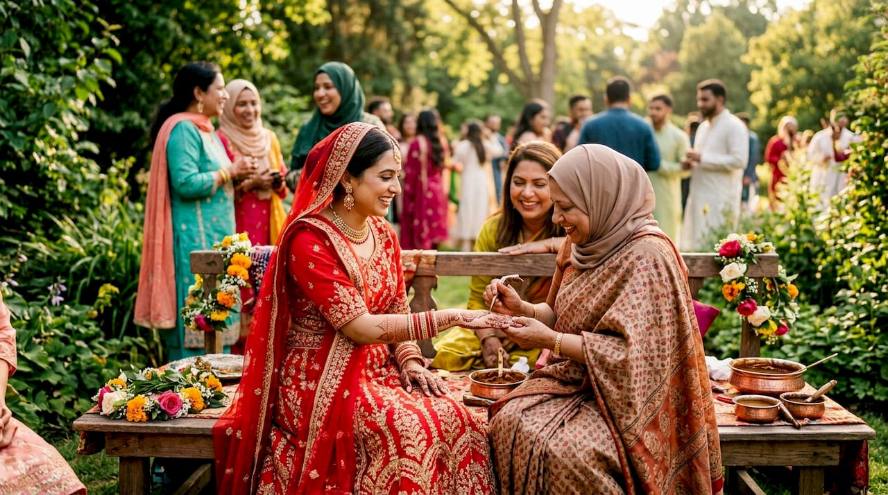 Outdoor henna ceremony at Islamic wedding
