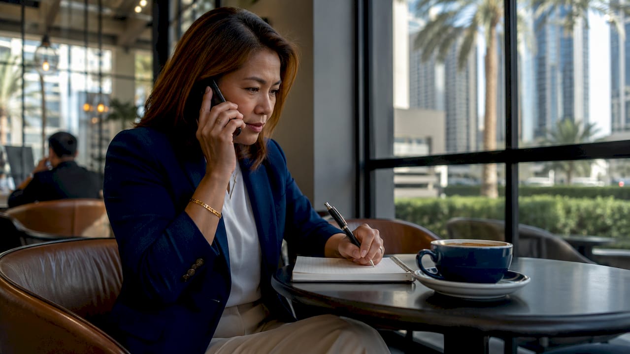 Filipino woman preparing for attestation consultation call