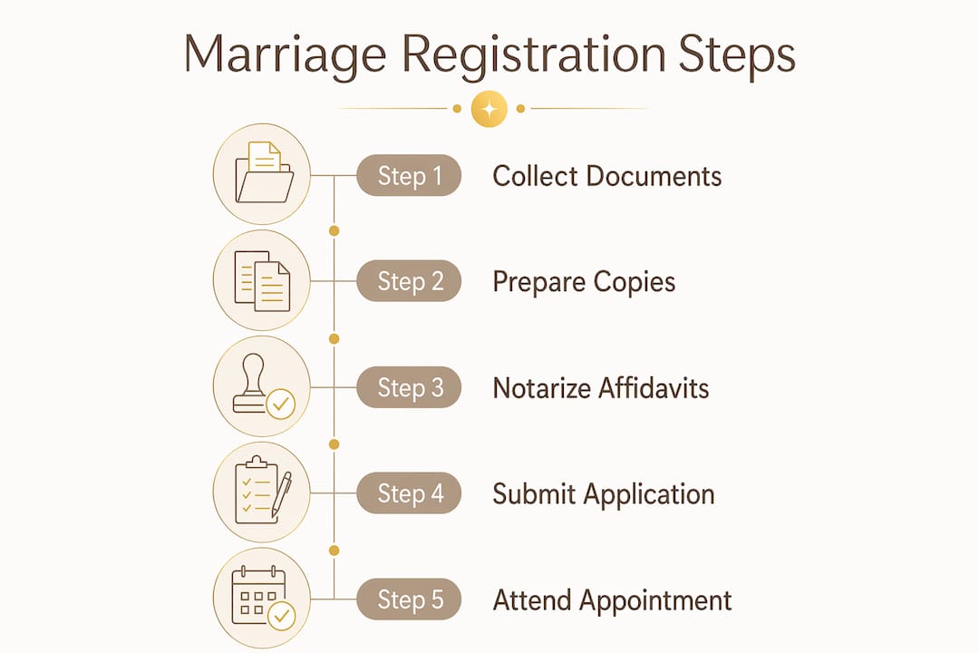 Infographic illustrating marriage registration step-by-step process