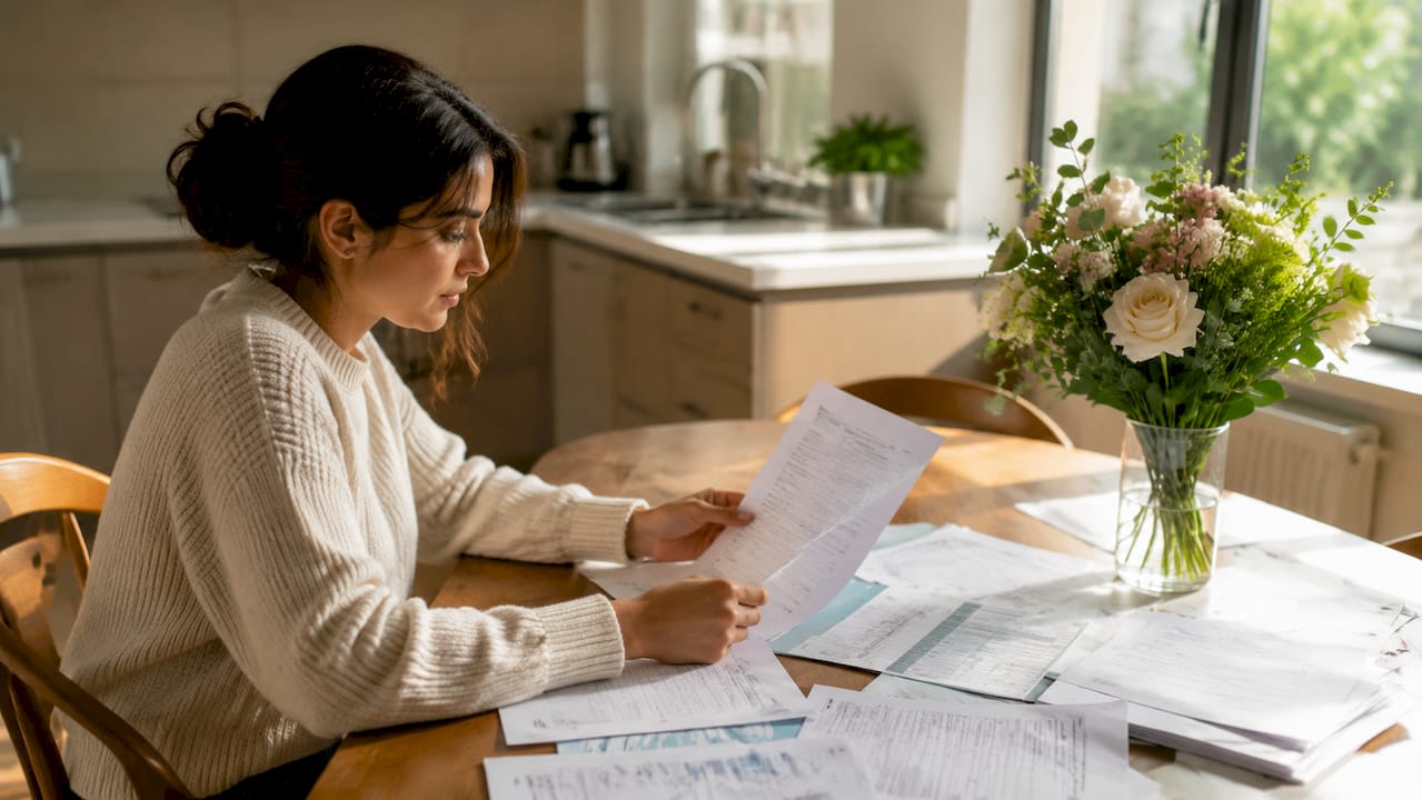 Hands sorting attested marriage documents on desk