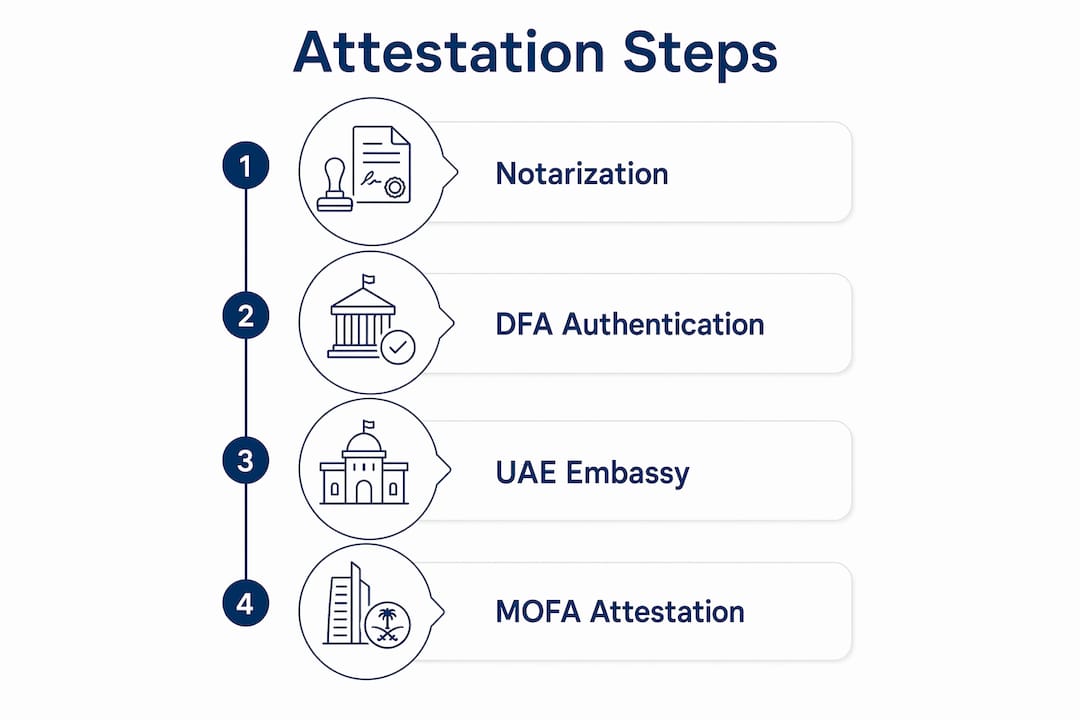 Infographic depicting employment contract attestation process steps