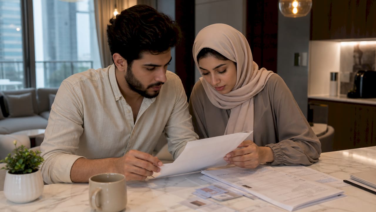 Couple reviewing court marriage documents
