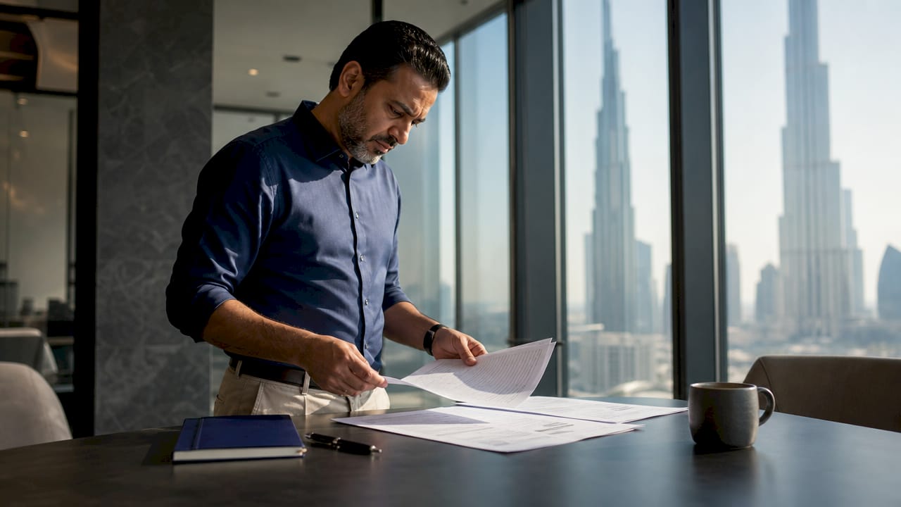 Man reviewing UAE attestation fee documents
