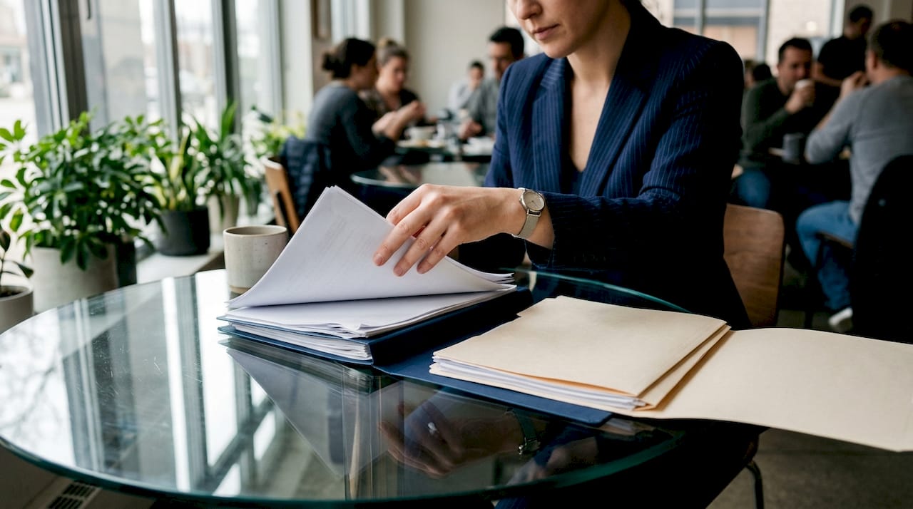 Hands sorting commercial and personal documents