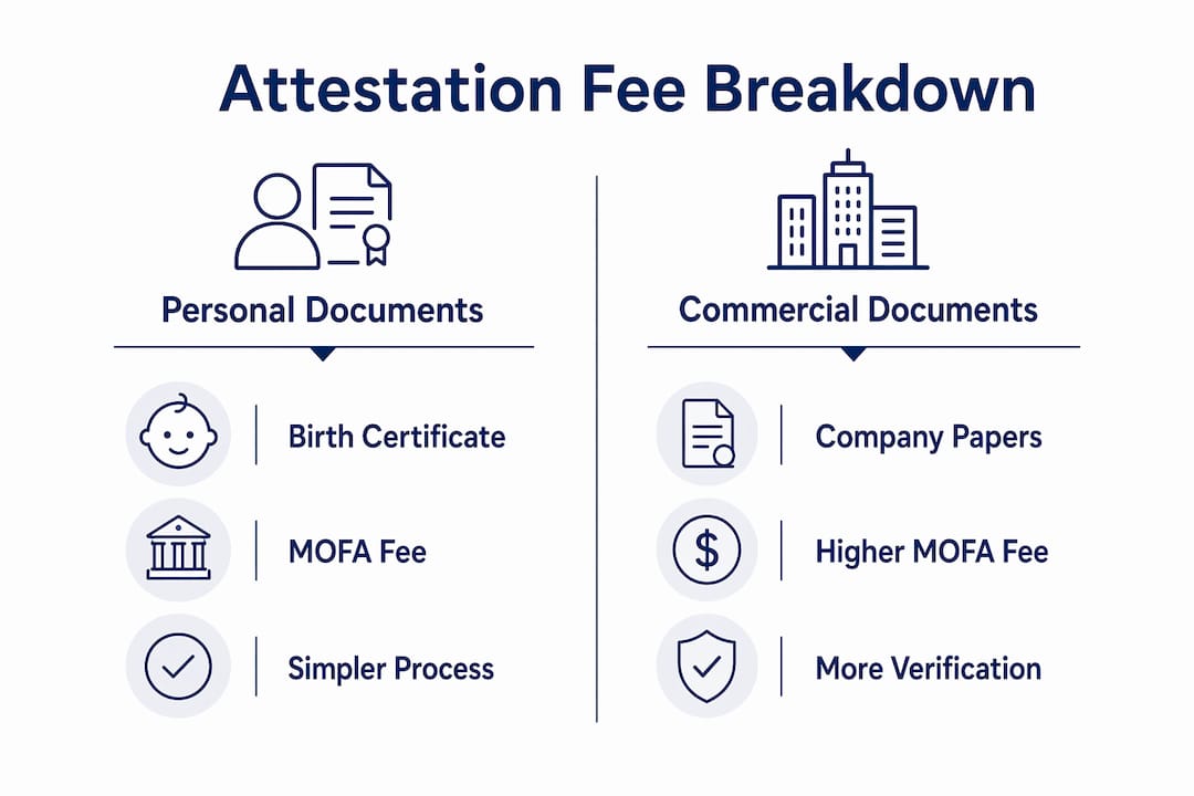 Infographic comparing personal and commercial attestation fees