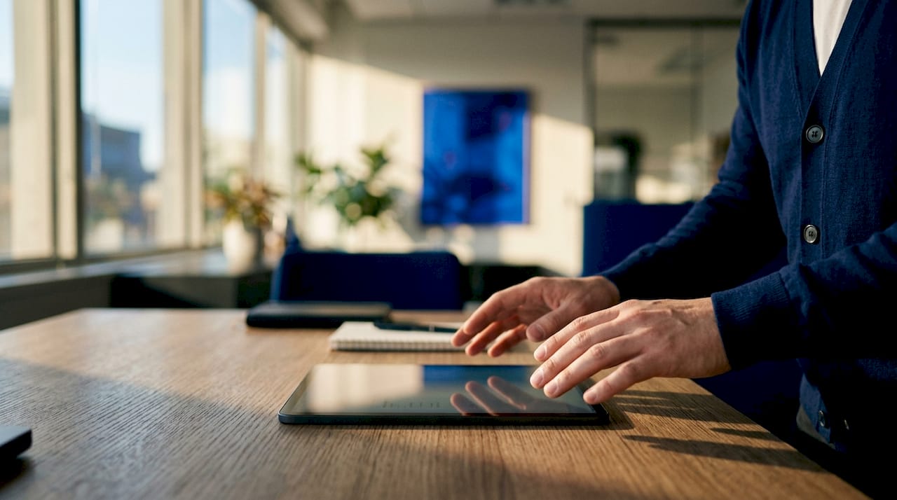 Hands holding tablet showing cryptographic data