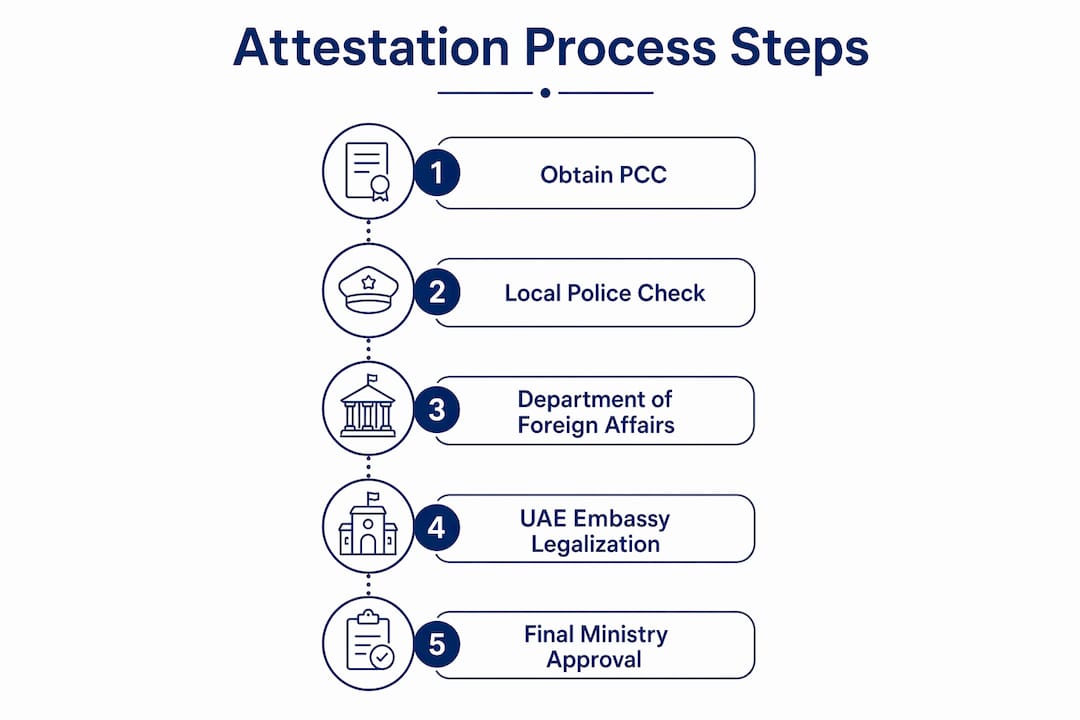 Infographic illustrating police clearance attestation steps