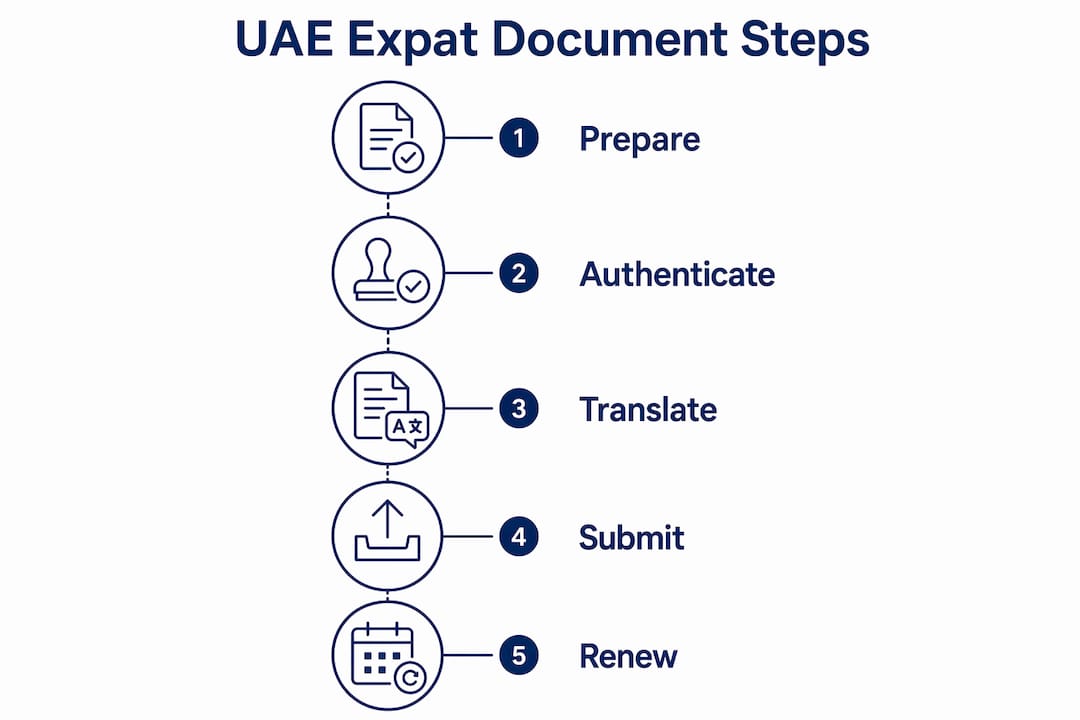 Infographic displaying legal document preparation steps for UAE expats
