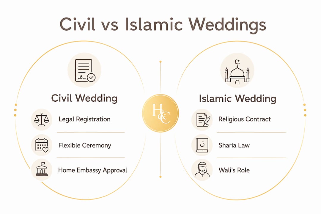 Infographic comparing civil and Islamic weddings in UAE