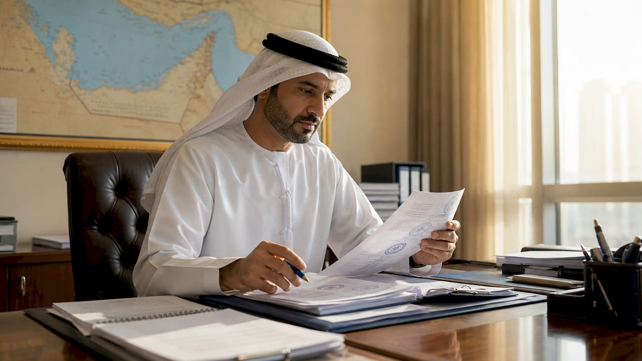 Official reviewing attested documents in UAE office
