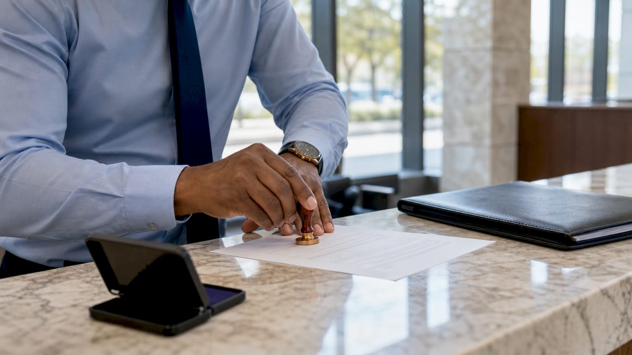 Notary stamping an official document in Philippines