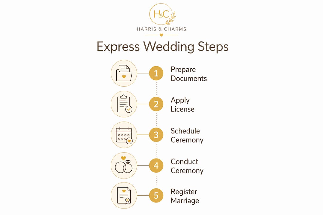 Infographic outlining express wedding steps in process flow