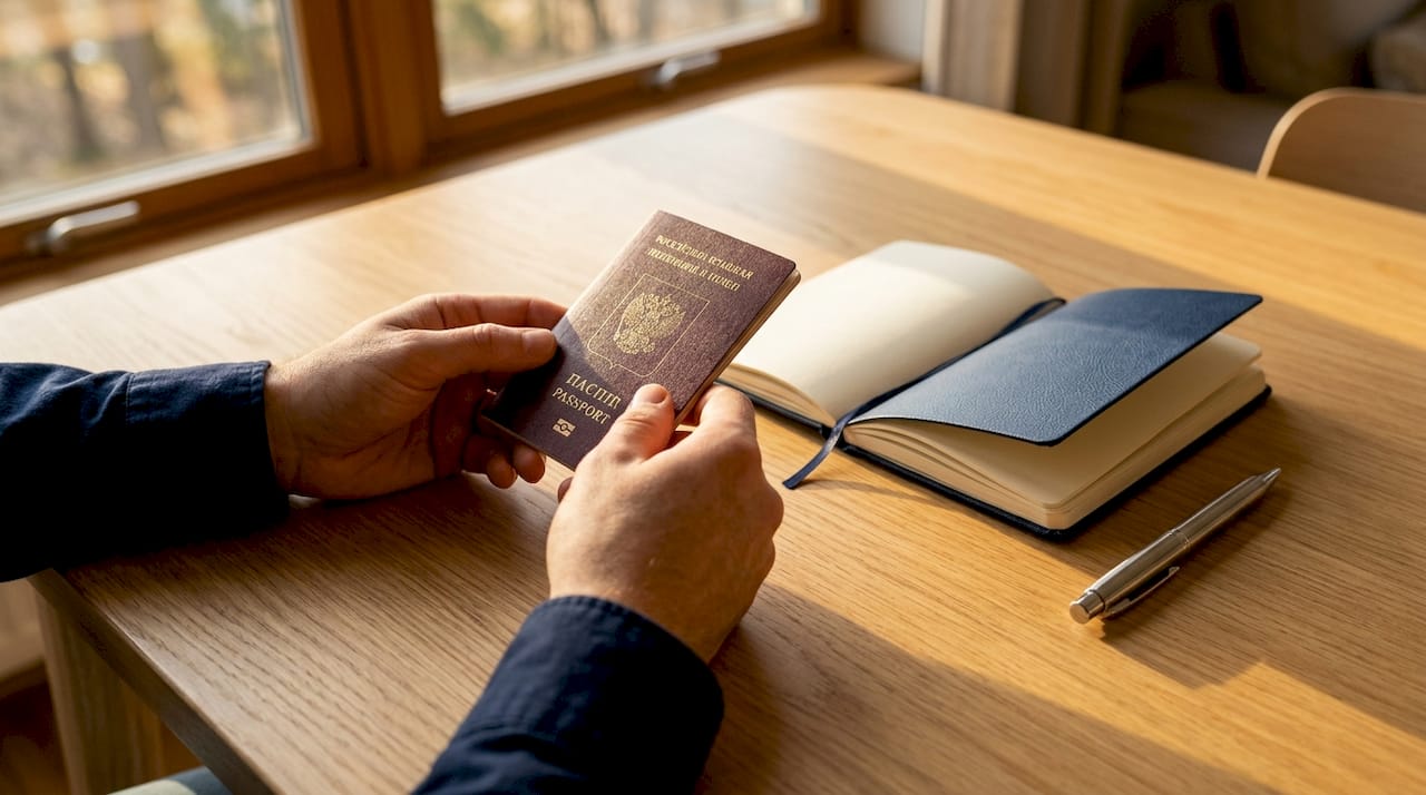 Close-up of hands holding passport for verification