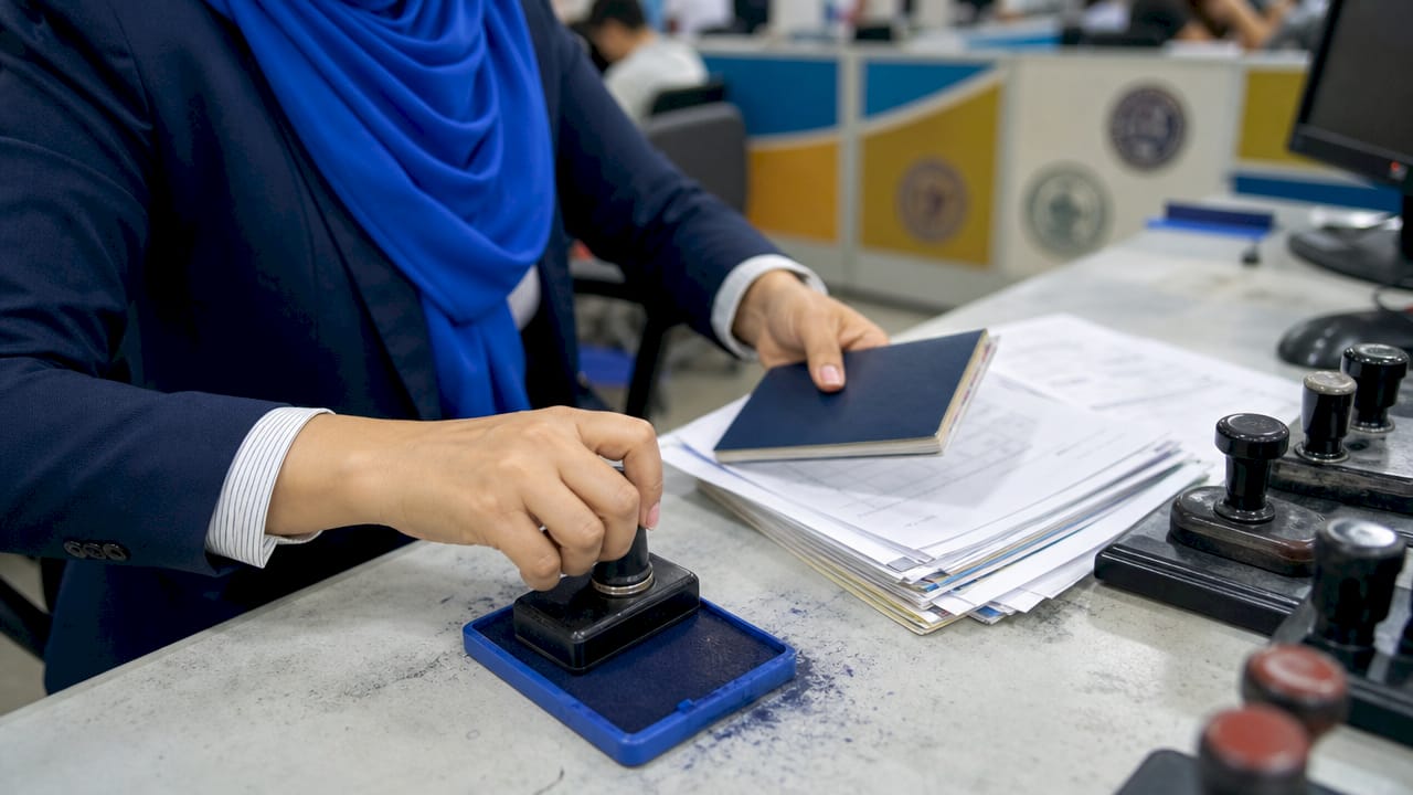 Hands stamping UAE attestation documents