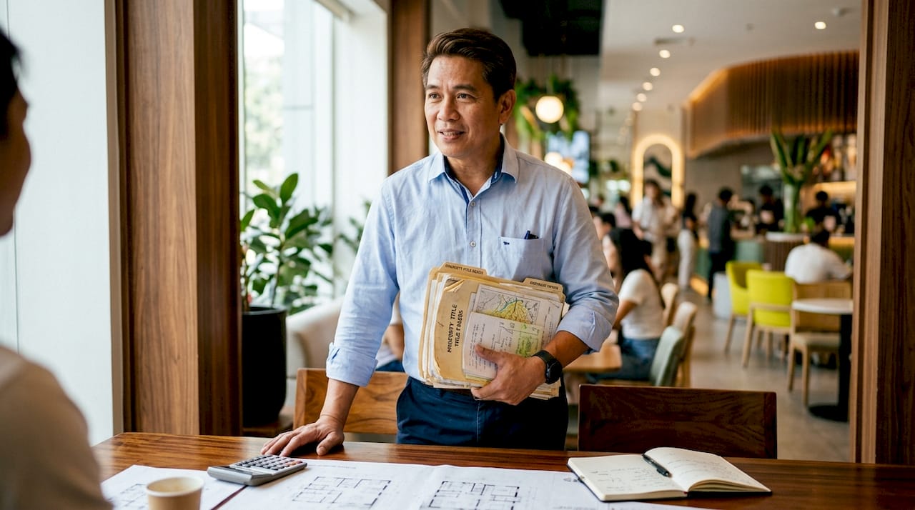 Filipino real estate investor reviewing visa papers
