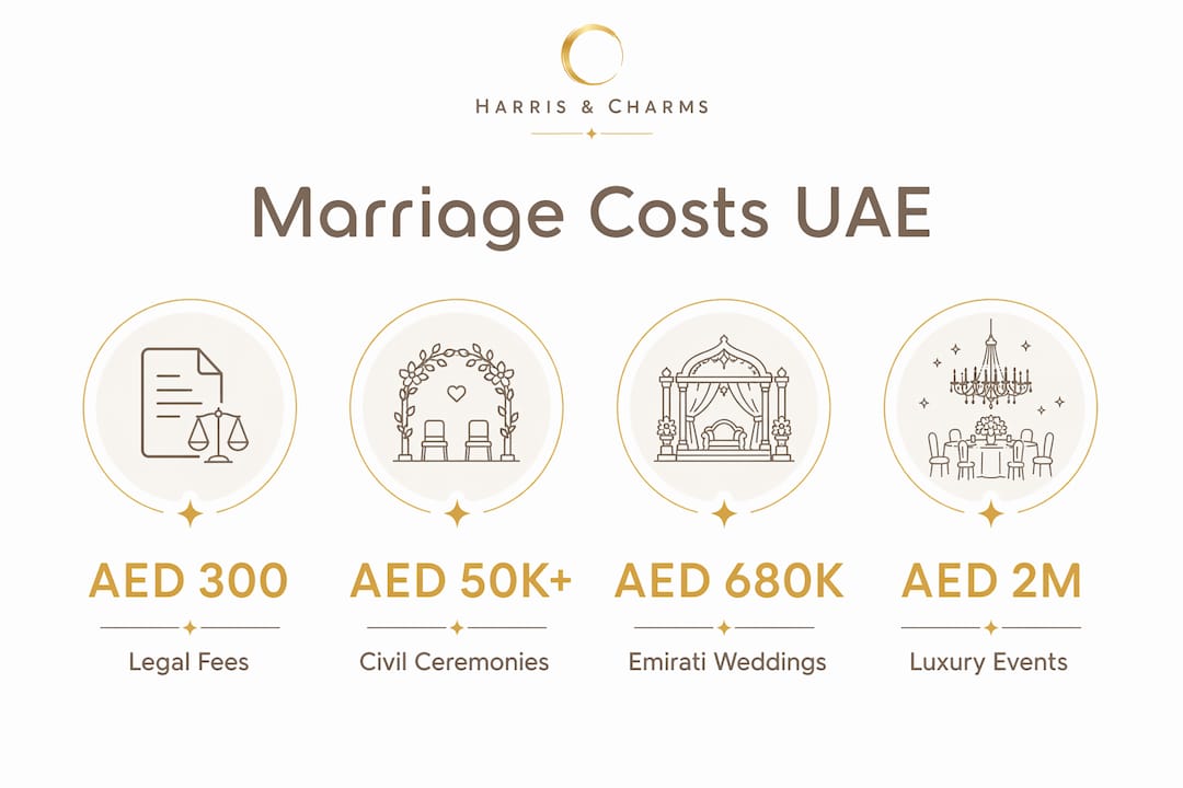 Infographic showing UAE marriage costs stat highlights