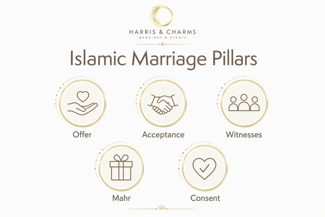 Infographic illustrating key pillars of Islamic marriage
