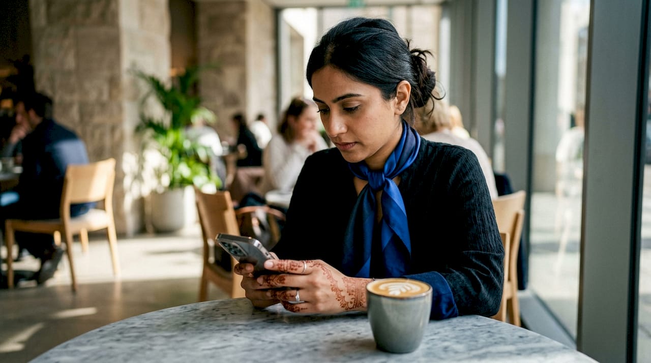 Hands scrolling UAE immigration app on smartphone