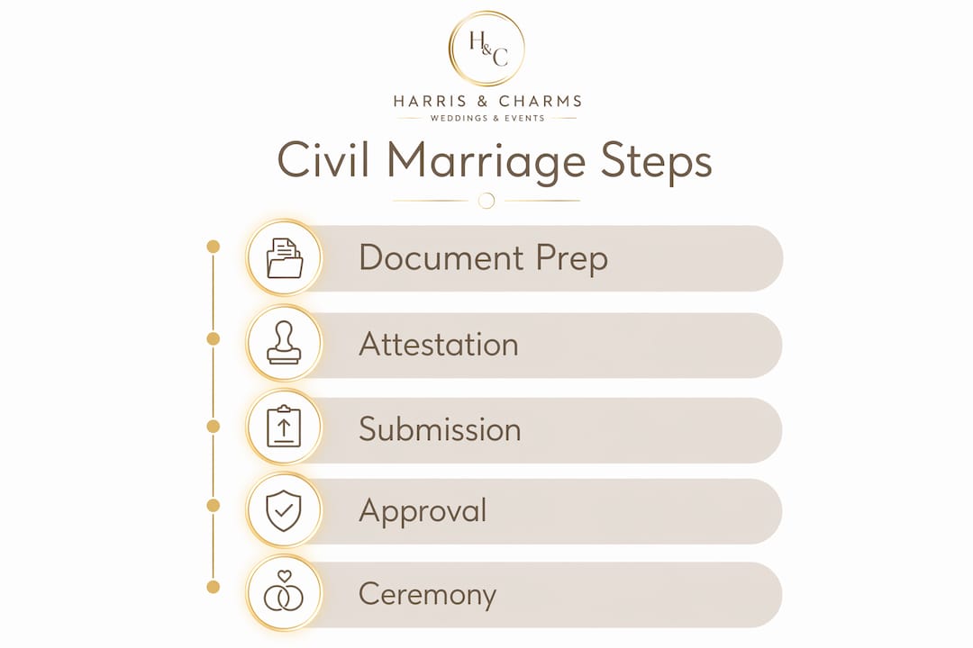 Infographic showing civil marriage process steps in UAE