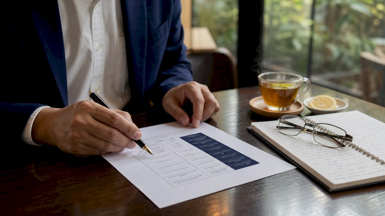 Hands comparing apostille and attestation documents overhead